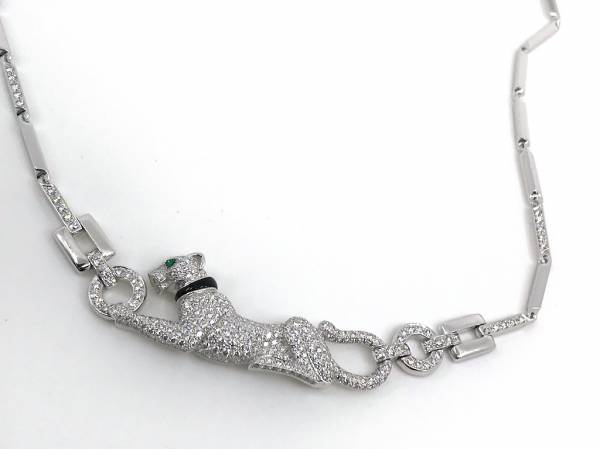 Cartier Panthère de Cartier Collier | Weißgold | ca. 3.71 ct Pavè | Diamanten Smaragde