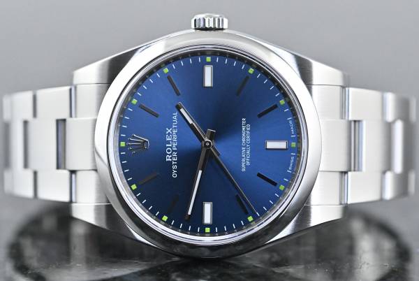 Rolex 114300 Oyster Perpetual 39 blue dial Stahl LC100 Zertifikat 2017