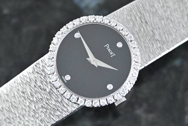 Piaget 9706 A 6 seltene Vintage Dress Watch Diamant Onyx / Diamond Dial mit Zertifikat