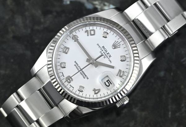 Rolex 115234 Oyster Perpetual Date 34 white diamond dial LC100 Full Set 2017