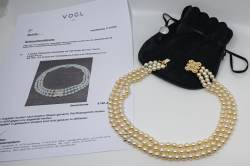 Dreireihige Perlenkette massive Schmuckschließe Gelbgold mit 23 Brillanten Abbildung 7