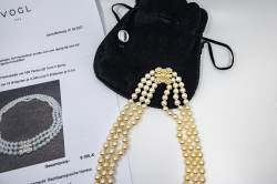 Dreireihige Perlenkette massive Schmuckschließe Gelbgold mit 23 Brillanten Abbildung 9