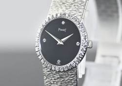 Piaget 9706 A 6 seltene Vintage Dress Watch Diamant Onyx / Diamond Dial mit Zertifikat Image 10