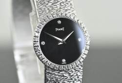 Piaget 9706 A 6 seltene Vintage Dress Watch Diamant Onyx / Diamond Dial mit Zertifikat Image 9