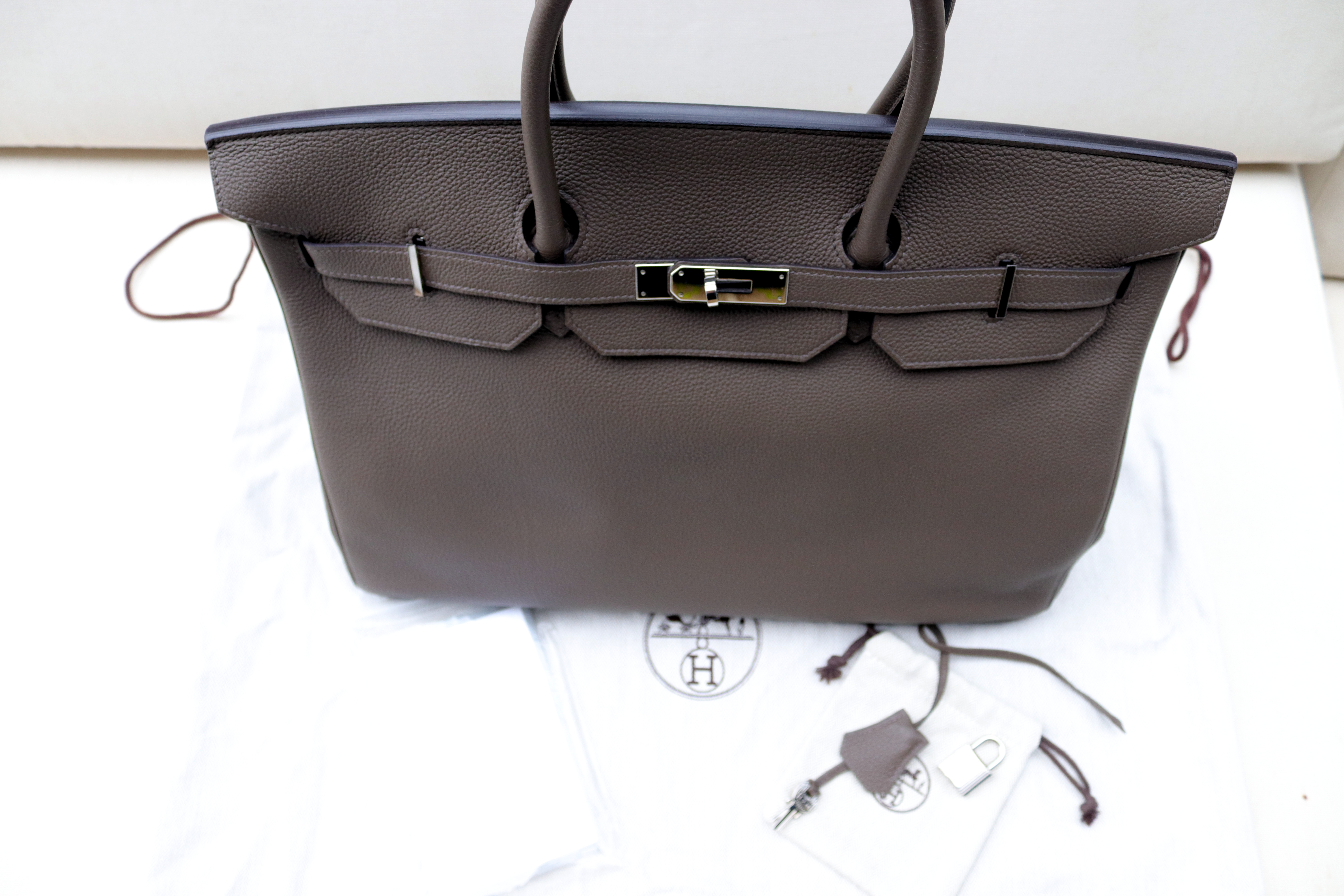 Hermes Etoupe Grey Togo Leather Palladium Hardware Birkin 40 Bag Hermes