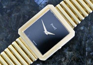 9154 rare Vintage Protocole Onyx Dial yellow gold bracelet